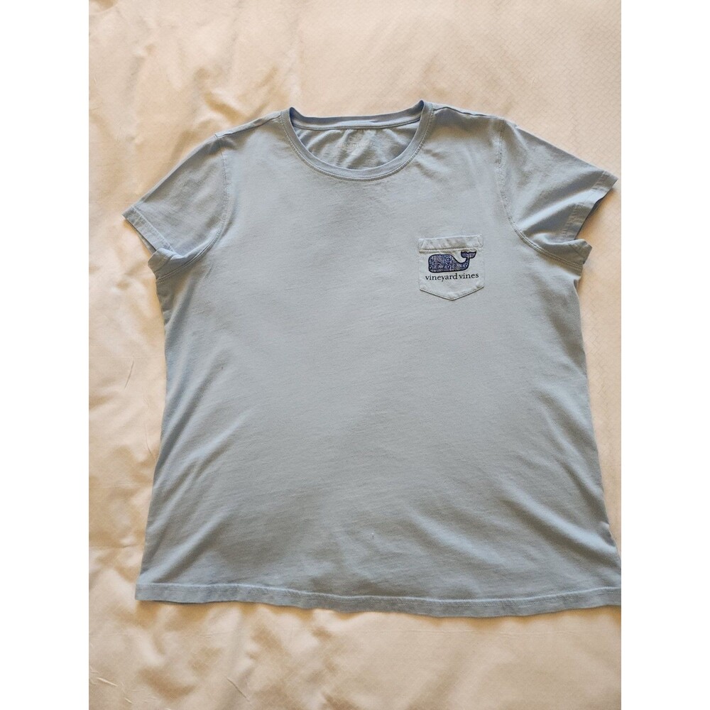 Vineyard Vines Light Blue Bandana Whale Pocket Graphic T-Shirt Women’s XL Preppy
